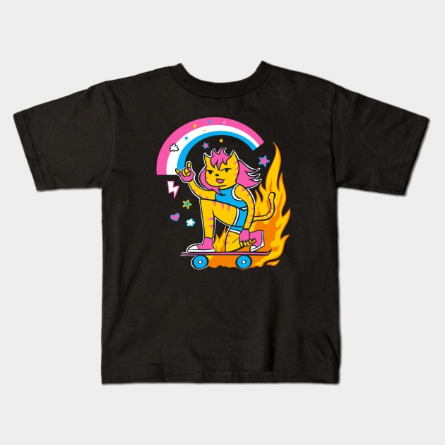 Very Cool Skater Cat Girl Kids T-Shirt by Marina BH